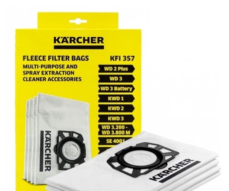 Karcher 4x Fleece Vacuum Replacement filter bags KFI 357 for Karcher WD3 per box 2.863-314.0
